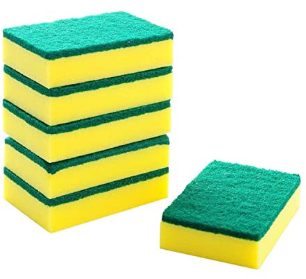 HOMESmith - Large Heavy Duty Scrub Sponge - Dual Sided Dish Washing & Cleaning Scourer - Absorbent, Non-Scratch, Reusable - Pack of 6,Yellow & Green