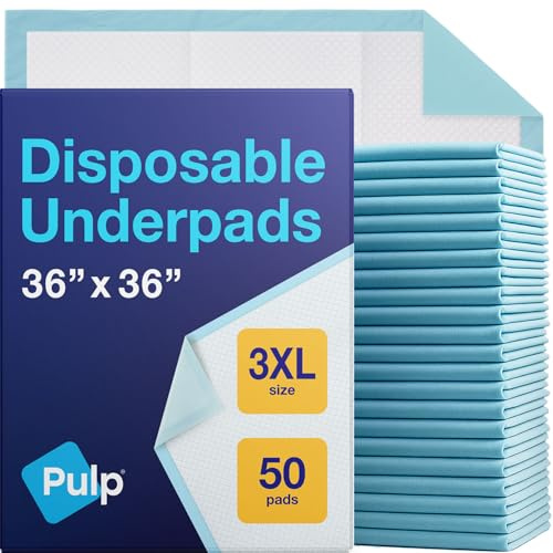 50 x PULP Incontinence Underpads 36 x 36 | XXXL Bed Pads Disposable Adult | Super Absorbency Chux Pads for Adults, Children & Babies | Incontinence Bed Pads & Pee Pads | FSA & HSA Eligible