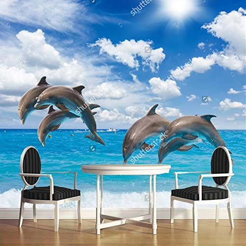ZHEN WALLPAPER Kindertapete, springende Delfine, blaues Meer und Himmel, 3D-Tapete für Wohnzimmer, Kinderzimmer, wasserdichte Tapete * 150 cm x 105 cm (59,1 x 41,3 Zoll)
