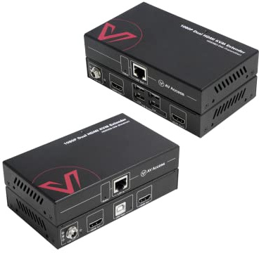 AV Access HDMI USB KVM Extender Dual Monitor Over Cat5e/6/6a/7 up to 1080p@60Hz 197ft, Zero Latency Extended Dual View, Display 2 Monitors with 4 USB 2.0 Ports for Keyboard/Mouse, HDCP 1.4, PoC