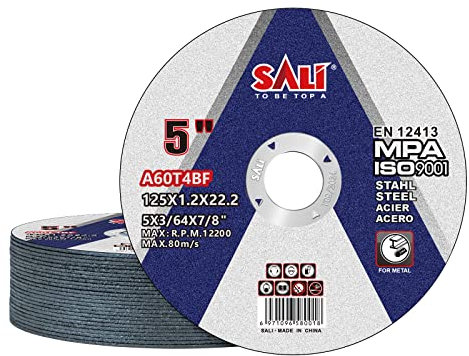 SALI Disque à Tronçonner 125 Métal 125 X 1,2 X 22,23 mm Disque de Coupe 25 Pièces Disque Découper pour Meuleuse d'Angle Pour Métal, Acier et Acier Inoxydable INOX Fer