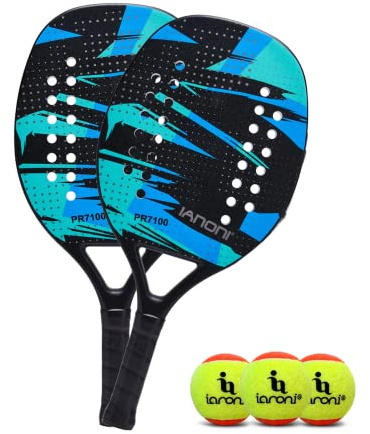 Strand tennis paddel strand tennisracket kolfiber med EVA minnesskum kärna tennispaddlar set med 2 paddel och 3 bollar (2 st, grön)
