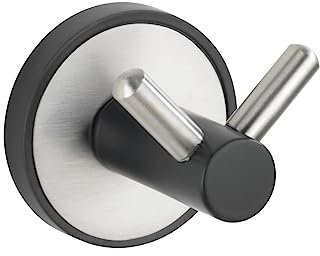 WENKO Wandhaken Mod. UV-Loc Udine Doppelhaken für Badezimmer ohne Bohren selbstklebend aus rostfreiem Edelstahl hochwertig in Schwarz für Bad-Einrichtung und Bad-Deko Maße 5x5,5x6 cm Matt