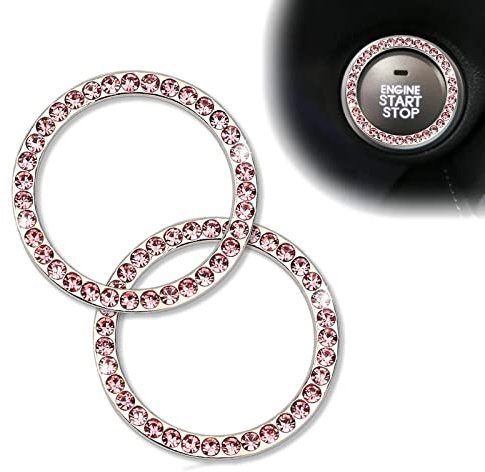 2 Stück Motor-Startknopf-Aufkleber, Push-Start-Taste, glitzernder Zündring, Aufkleber für Damen, Auto-Innenausstattung, Diamant, Strass, Schlüssel, Zündstarter und Knaufring (rosa)
