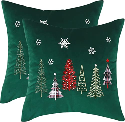 Tosleo 2 Stück Kissenbezug Weihnachten 50x50 cm Dekokissen Kissenhülle Grün Weihnachtsbaum Kissenbezug für Sofa Wohnzimmer Schlafzimmer Festival Party