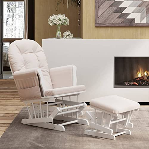 KOIECETA Schaukelsessel mit Hocker Schaukelstuhl Relaxsessel Relaxstuhl Schwingsessel Sessel Stuhl Stillstuhl Gleitend Stoff (Rosa)