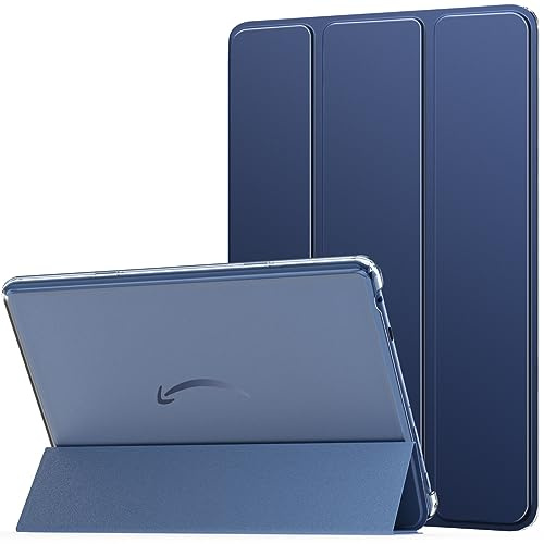 MoKo Hülle für Amazon Fire HD 10 Tablet (13. Gen, 2023 Modell) 10.1, PU Leder Dreifach Schutzhülle für Fire Tablet 10 2023 transparent gefrostet Rückseite, Auto Schlaf/Aufwach, Marineblau
