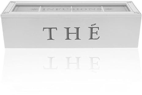 Maury's Contenitore Porta Tisane, Tè, Caffè in Cialde e Spezie - Scatola in Legno Stile Shabby Chic per Bustine da Thè e Infusi (Rettangolare)