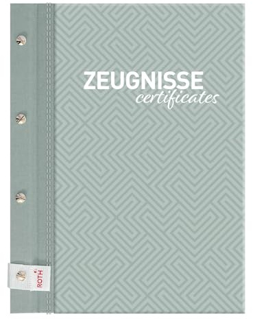 ROTH Zeugnismappe Pattern mit Buchschrauben – Dusty Mint – Buchleinen gemustert pastell - 12 Klarsichthüllen DIN A4 enthalten, weitere Prospekthüllen für Zeugnisse, Urkunden und Dokumente hinzufügbar