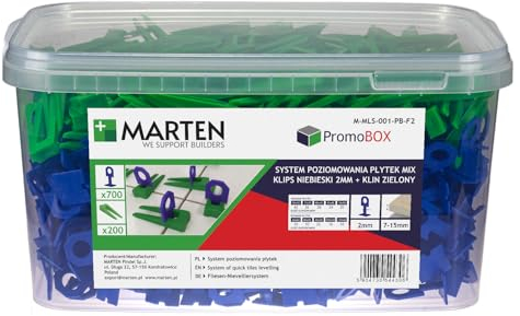 MARTEN Système de Nivellement de Carrelage avec Accessoires de Pose Épaisseur mentale 7-15 mm, 1mm 1,5mm 2mm 3mm, Pinces (2MM, 900 Clips+ 200 Cales)