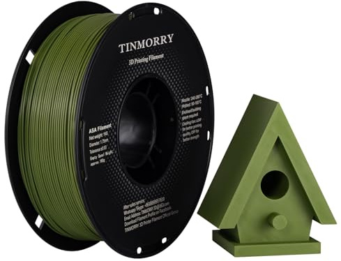ASA Filament 1.75mm, TINMORRY High UV & Hitzebeständig 3D-Druck Filament, Langlebig & Zähigkeit, Kompatibel mit Bambu Enclosed Drucker, Perfekt für den Druck von Outdoor-Teilen, 1KG Spule, Olivgrün
