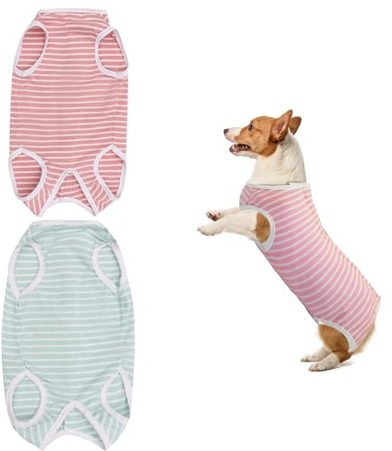 Scettar Body postoperatorio para perros y gatos, traje de recuperación para perros a rayas, traje postoperatorio para perros, body postoperatorio, protección de heridas abdominales, antilamimiento