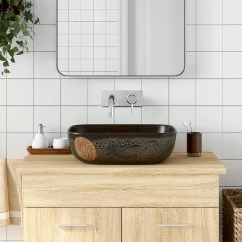 Tidyard Vasque à Poser Noir Rectangulaire 48x37,5x13,5 cm céramique, Évier de Comptoir Vasque à Poser, Lavabo de Salle de Bain pour Toilette, WC d'invités
