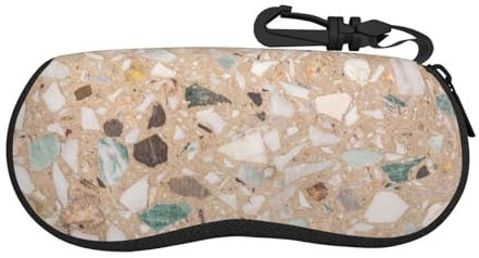 BEEOFICEPENG Brillenetui, Neopren Tragbares Sonnenbrillenetui Weiches Brillenetui Reißverschluss Brillenbox, Terrazzo-Naturstein