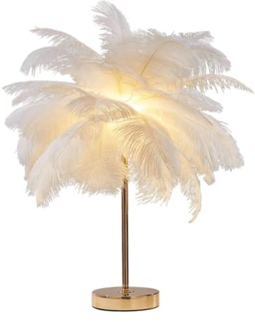 DUNMW kreativ vit strutsfjäder bord sänglampa ljus lyxig och elegant lampskärm nattlampa bordsbelysning för vardagsrum sovrum heminredning