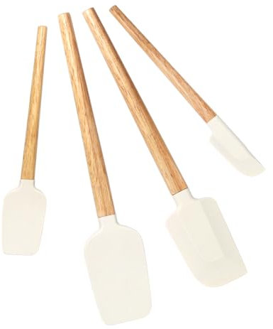 Silicone Spatula Set, Food Grade Rubber Spatula-4 Piece Nonstick Rubber Spatulas, Spoonula, Jar Scraper for Cooking, Baking, Mixing, Frosting - Heat Resistant Up to 600°F (4 Pcs Spatula Off-White)