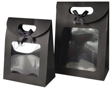 LNNXSZ Sacs en Papier Sacs Cadeaux Portables 10/20 pièces, Sac en Papier Kraft à fenêtre Transparente avec poignée, Sacs de Cuisson de Bonbons, Biscuits et gâteaux(Black (Window),23X31X11CM_20PCS)