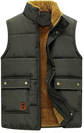 KONG JIMFAN Warehouse Deals Angebote Steppweste Herren 2024 Winter Warme Herren Weste Stehkragen Outdoor Jacke Sportweste Taschen Ärmellose Jacke Übergangsweste Daunenweste(#C Army Green,L)