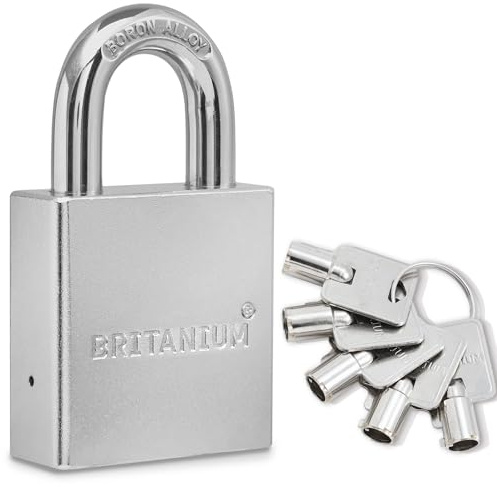 Britanium® SFL60, Candado de Alta Seguridad, Arco de Aleación de Boro, Acero Cromado, Resistente a Cortes, Antióxido, Impermeable, Para Puerta, Garaje, Verja, Trastero, Cobertizo, 5 Llaves