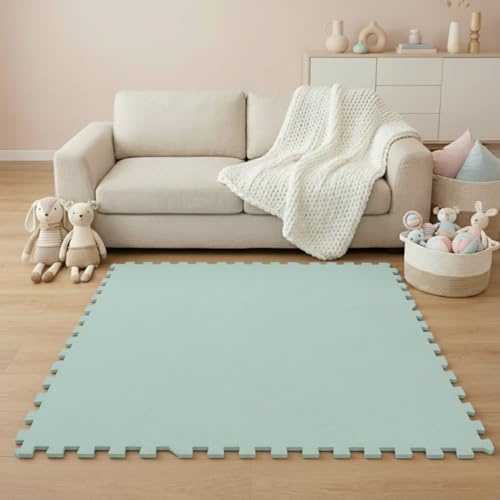 LittleTom Spielmatte Baby Puzzlematte Blau - 18 Teile je 30x30 cm - Krabbelmatte 180x90 cm Bodenmatte Kinder - Puzzle Teppich Kinderzimmer - Bodenschutzmatte Spielteppich - Eva Schaumstoffmatte