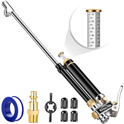 EVOULTES Heavy Duty Tire Inflator with Pressure Gauge, 16.5 Inch Extended Dual Head Air Chuck, 10-120 PSI, Semi Truck RV Car Air Compressor Accessory | 10-120 PSI Pressure Range, 16.5 Extended Dual Head Chuck, Heavy Duty Design, Fits Cars, RVs, Trucks & Air Compressors