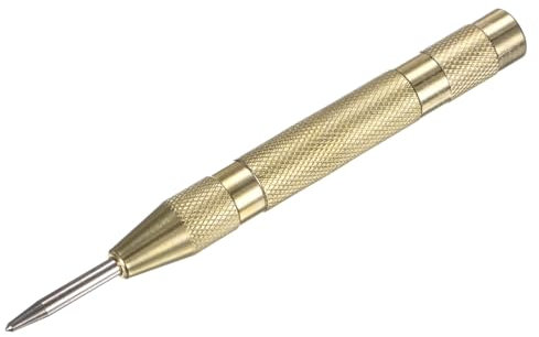 M METERXITY 1-Pack Automatic Center Punch, 133mm High Speed Steels Spring Loaded Nail Punch Tool for Steel Plate/Wooden Board/Glass, Adjustable Impact Punch Window Breaker Tool [Gold Tone]