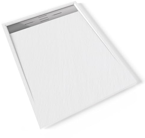 HIEMAL INOX Receveur de douche 90 x 120 cm résine Blanc aspect ardoise + bonde inox incluse - Salle de bain