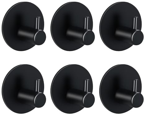 MEIEGOU 6 Stück Handtuchhalter Ohne Bohren, Haken Selbstklebende aus Edelstahl, Wasserdichter Wandhaken Selbstklebend, Klebehaken Extra Stark, Schwarze Handtuchhaken, für Bad, WC und Küche