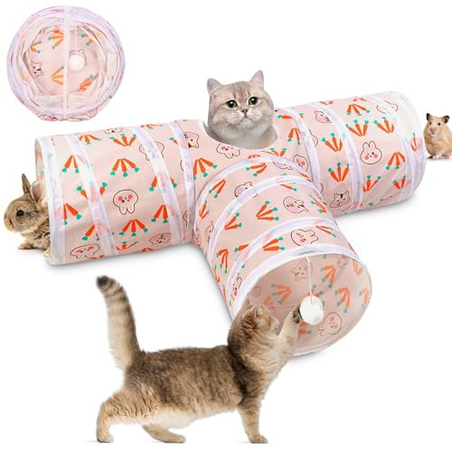 Interaktives Katzenspielzeug Faltbarer Katzentunnel Kaninchen Tunnel Spieltunnel für Kleine Katzen Hund Hasen Cat Toys Rascheltunnel 3 Wege Hasentunnel Hundetunnel für Innen und Außenbereich
