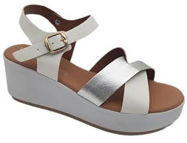 Comodissimi Sandali Estivi Donna con Zeppa, Scarpe Estive ed Eleganti, Sandalo in Pelle Comodo e Alto, 100% Made in Italy (Bianco, Sistema Taglie Calzature EU, Adulto, Donna, Numero, Media, 41)