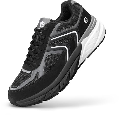 FitVille Extra Wide Shoes for Men, Wide Walking Shoes Wide Width Casual Sneakers Comfortable Orthopedic Shoe Arch Support for Plantar Fasciitis Neuropathy - Rebound NEO V5 Black/Grey