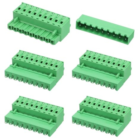 sourcing map Set di 5 connettori a 9 pin con passo da 5,08 mm per montaggio su PCB con morsettiera diritti senza saldatura, connettori maschio e femmina 2EDGKD per 28-10AWG, verde