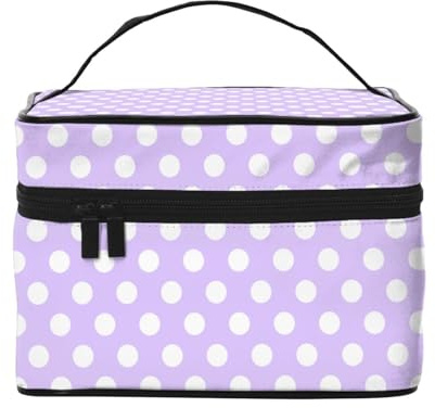 Borsa da trucco viola chiaro con stampa a pois (F), graziose borse per cosmetici da donna, grande borsa organizer da viaggio per il trucco
