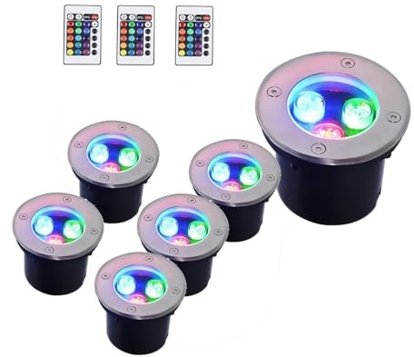 GUODDM 6 Luci Subacquee RGB per Laghetti, Faretto Rotondo da Incasso A LED Sommergibile con Cambio Colore, Impermeabile IP68, 12-24 V, Luce Subacquea Impermeabile