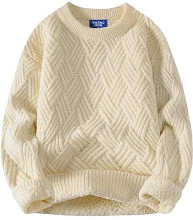 Aelfric Eden Vintage Oversized Sweaters Crewneck Knit Pullover Baggy Loose Casual Cable Sweater 2025 Fall Clothes Light Khaki Medium