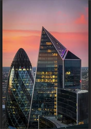 Media Storehouse The Gherkin and Scalpel Print, City of London Dusk - Poster Print A2 (59.4 x 42cm) (24322772)