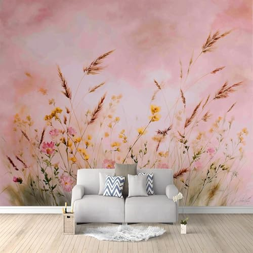 Generico Rosa Chiaro Carta da Parati Panoramica, Onirico Acquerello Fiori Foglie Carta da Parati Murales Fotomurale 150 x 105 cm (L x A) – Decorazioni per Soggiorno e Camera da Letto