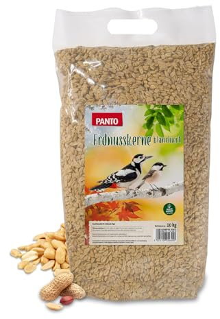 PANTO Erdnusskerne blanchiert 10 kg – Wildvogelfutter, ganzjährig | Blanchierte Erdnusskerne, halb & ganz – energiereiches Vogelfutter für Futterplätze & Vogelhäuschen, ganzjährig