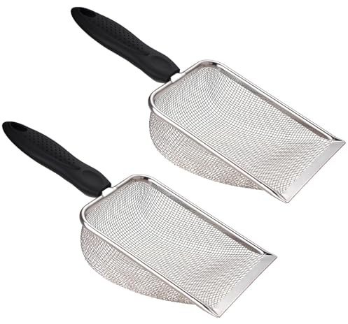 Pyuyan 2 stycken kattströspade, 2 mm porstorlek metall kattspade, metallspade för hamster sand/fågelsand/katt/kanin/hund/reptilavföring, 2 x 2 mm nät