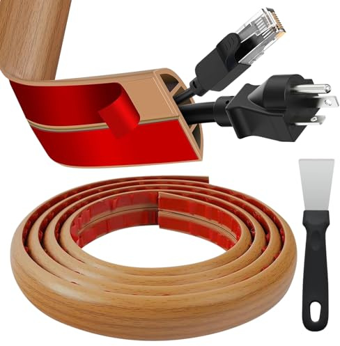 Kabelkanal Boden, 3m Flexibler Fussboden Kabelkanal Selbstklebend, Kabelabdeckung, Kabelschacht, Kabelschut für Haus Büro Schule, Holzoptik, Leicht zu Schneiden Montage, mit Schaber