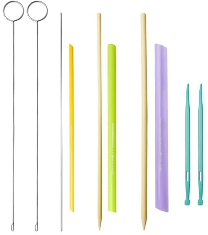 10Pack Fabric Tube Turner Kit, 3 Unique Styles of Point Turner & Inverting Tools for Quick Turning Shaping & Corner Poking, Assorted Sizes for Thin Straps Belts Scrunchies, Essential DIY Sewing