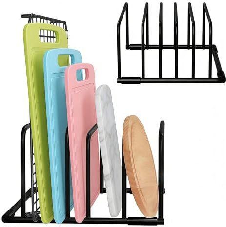 Lunyloer Schneidebrett Halter, Bretthalter Küche Mit 5 Fächern, Edelstahl Schneidebrett Halterung für Cutting Boards Cooling Rack Trays Platzsparend In Der KüChe(Schwarz)