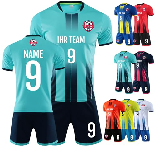 Velba Personalisierbare Fußballtrikots für Erwachsene, Jugendliche und Kinder - Individuell mit Name, Nummer, Mannschaftsnamen und Logo