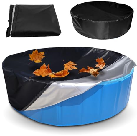 LOMUG Rund Poolabdeckung, 160x30cm Poolabdeckplane Rund Oxford Tuch Poolabdeckung Poolplane, Wasserdicht UV-Schutz Schwimmbadabdeckung, Kinderpool Planschbecken Abdeckung, Faltbare Hundepool Abdeckung