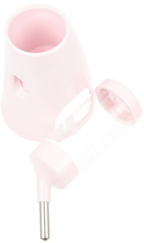 HOMSFOU Hamster Water Bottle Vertical Feeder with Anti-leak Ball Bearing, Standing Cage Waterer for Hamsters and Chinchillas, Pale Pink Small Animal Drinking Dispenser
