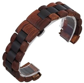 Quick-release klockarmband Träarmband Unisex ersättningsarmband(Black and Red,22mm)