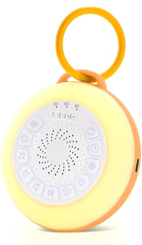 Macchina Rumore Bianco Portatile, Macchina Rumori Bianchi per Neonato, 28 Rilassanti Ninnanelle & Suoni Naturali, 3 Impostazioni Di Timer, 7 Luci Colorate, Altoparlante Bluetooth & USB