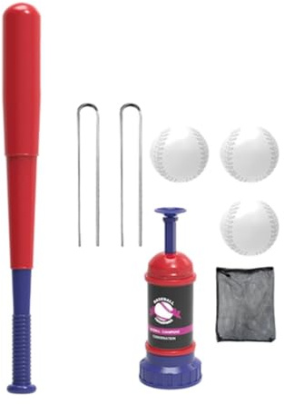 Guohetuk de Béisbol para Niños Kit de Práctica Exterior Herramienta Bate Pelotas Estacas Bolsa Plástico Adecuado para Ejercicios Físicos Actividades Juegos en Patio