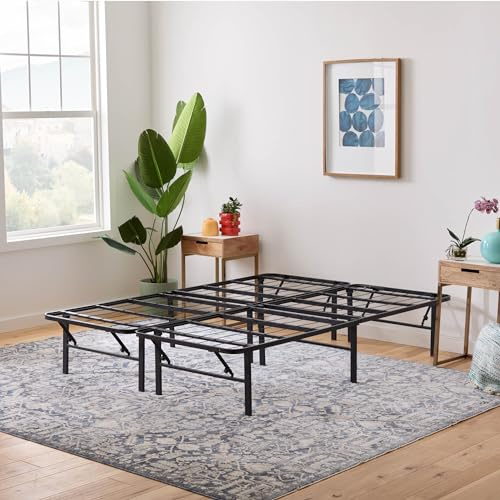 Linenspa Folding Metal Platform Bed Frame - No Box Spring Needed - Underbed Storage - Simple Toolless Assembly - Mattress Foundation - 14 High - Traditional Design - Sturdy Steel - Full Size