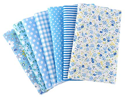 Martin Kench Stoffpaket Baumwollstoff Meterware, 7 Stück je 50 cm x 50 cm Stoffbündel für Patchwork, Stoffe zum Nähen Stoffe Paket Stoffreste DIY (Blau)